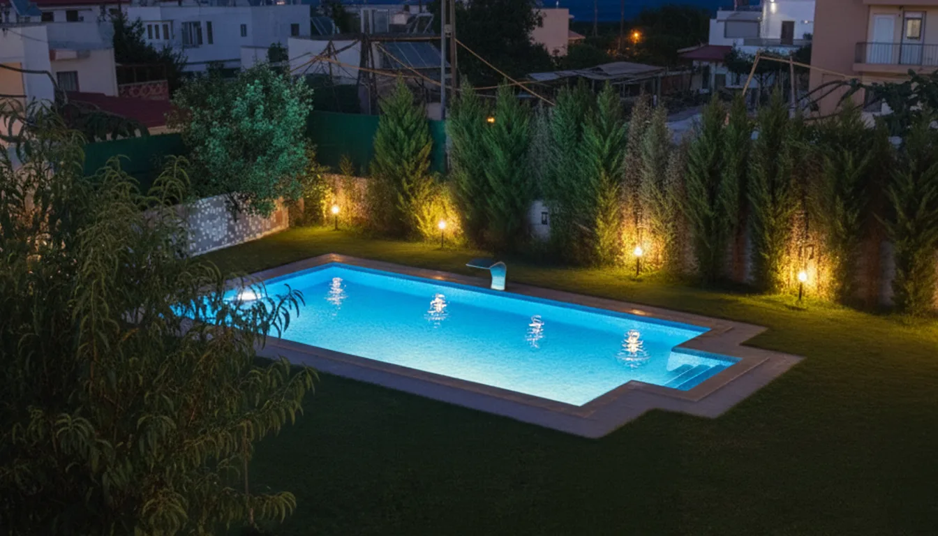 Bahçede aydınlatmalı Fiplus havuz