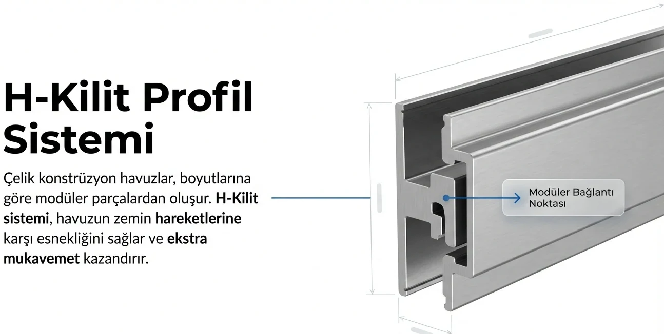 H-Kilit profil sistemi — modüler bağlantı çizimi